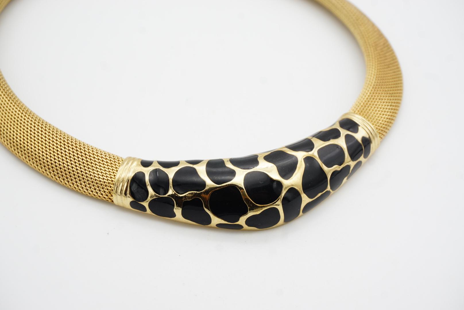 Christian Dior Vintage 1980 Noir Léopard Collier large en maille tissée Omega Chunky en vente 7
