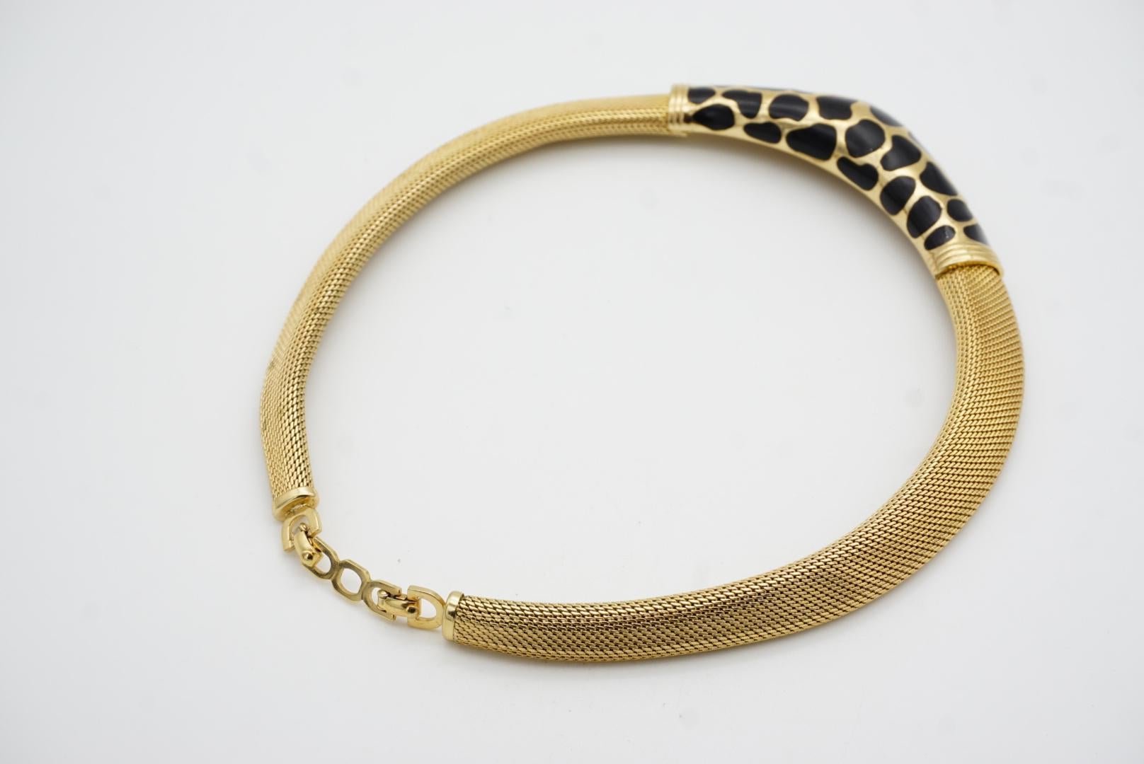 Christian Dior Vintage 1980 Noir Léopard Collier large en maille tissée Omega Chunky en vente 9
