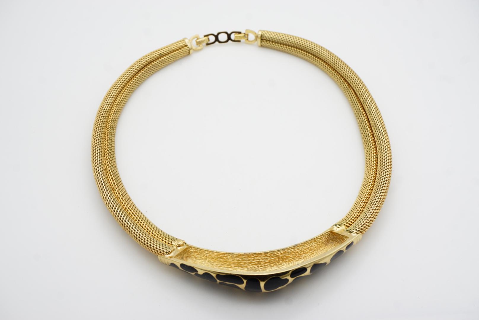 Christian Dior Vintage 1980 Noir Léopard Collier large en maille tissée Omega Chunky en vente 11
