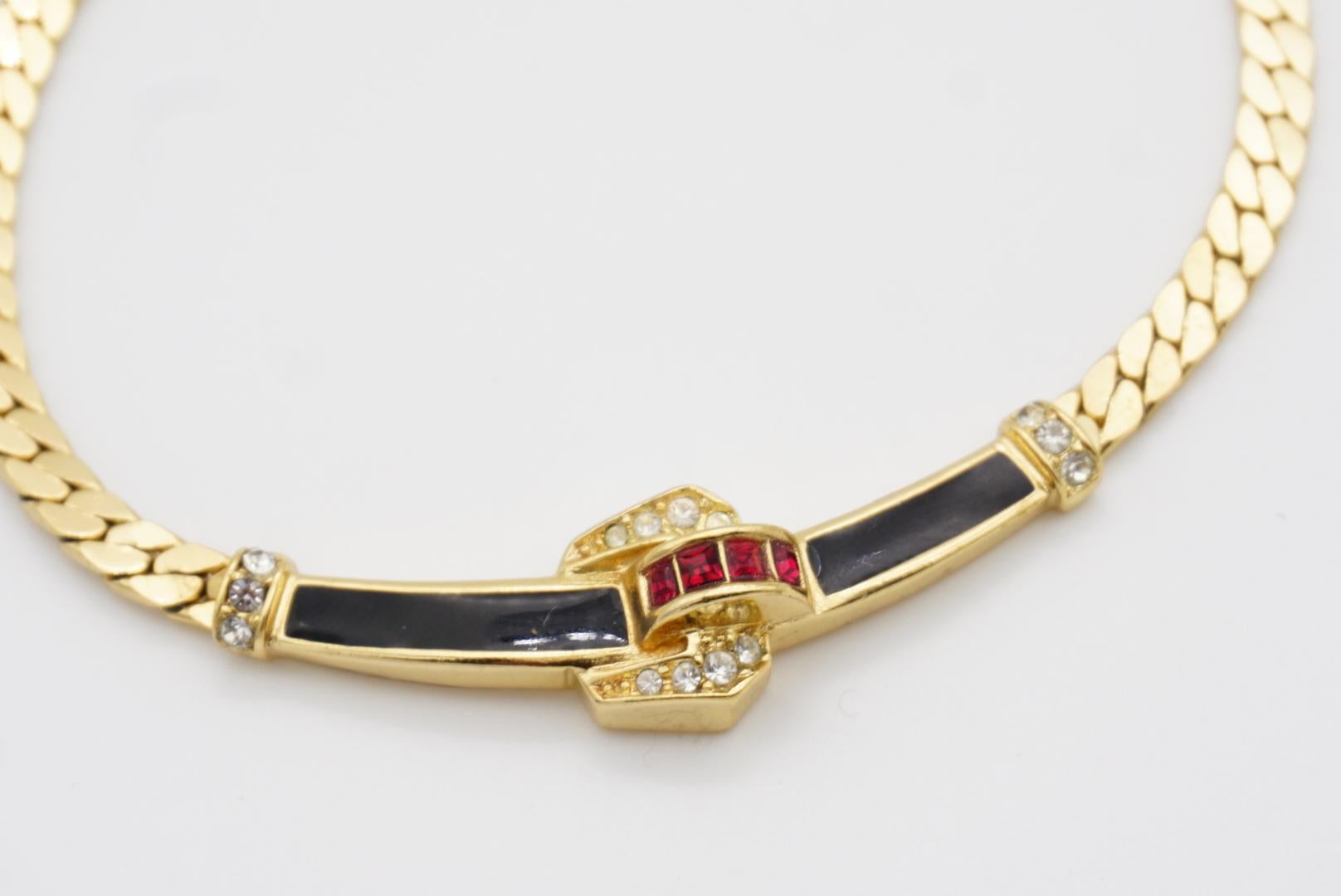 Christian Dior Vintage 1980 Collana con ciondolo a barra lunga in rubino nero e cristalli trasparenti in vendita 5