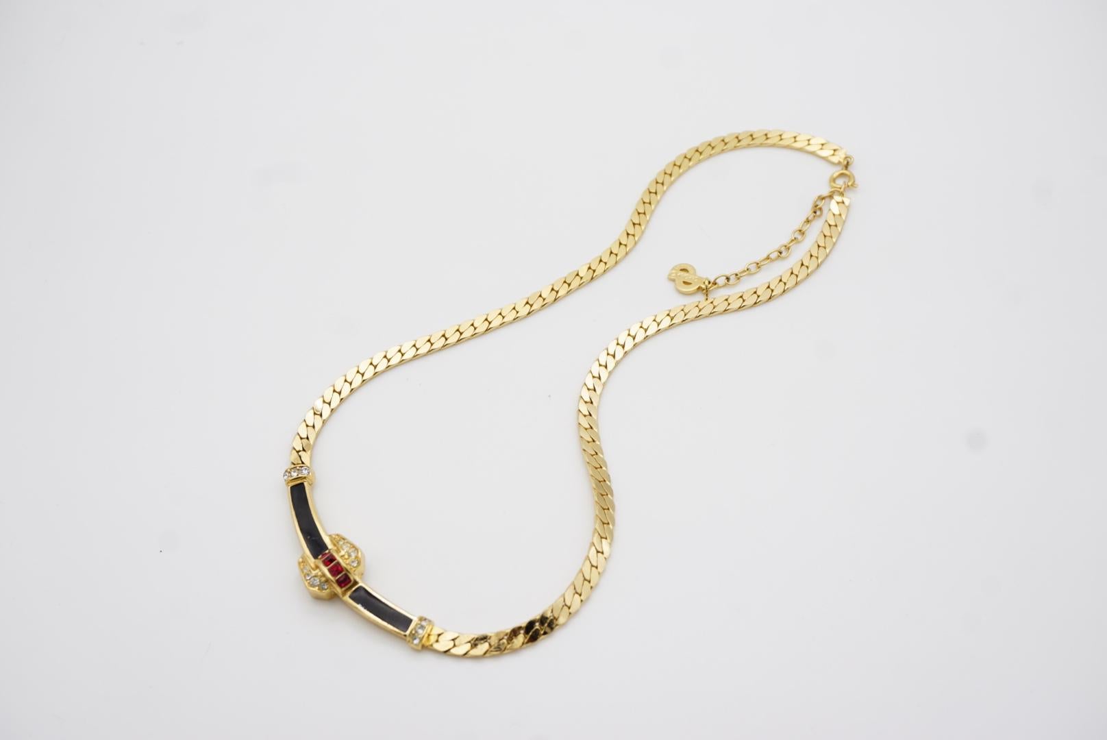Christian Dior Vintage 1980 Collana con ciondolo a barra lunga in rubino nero e cristalli trasparenti in vendita 7