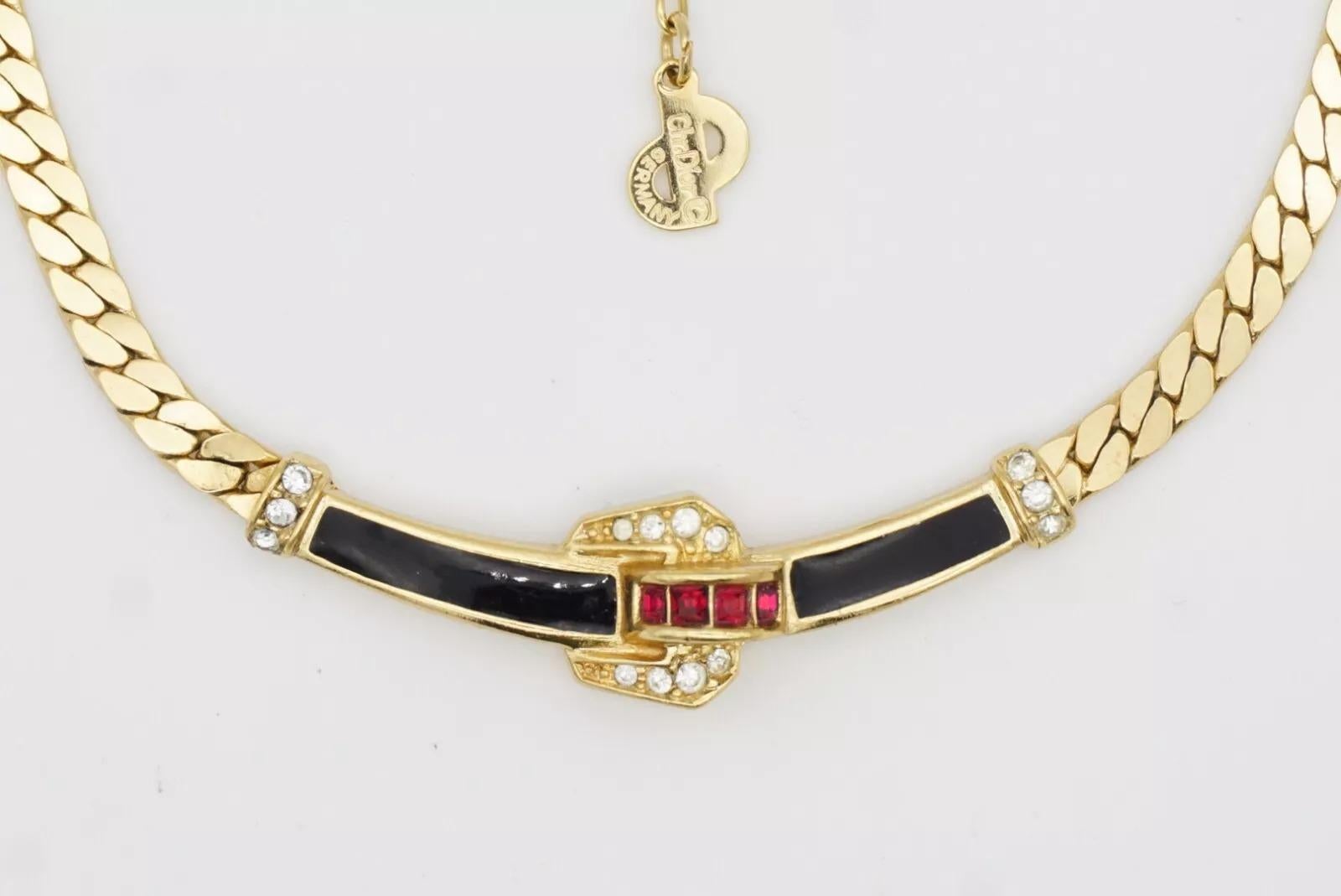 Christian Dior Vintage 1980 Collana con ciondolo a barra lunga in rubino nero e cristalli trasparenti in vendita 10