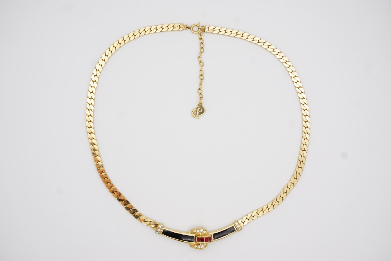 Christian Dior Vintage 1980 Collana con ciondolo a barra lunga in rubino nero e cristalli trasparenti in vendita 4