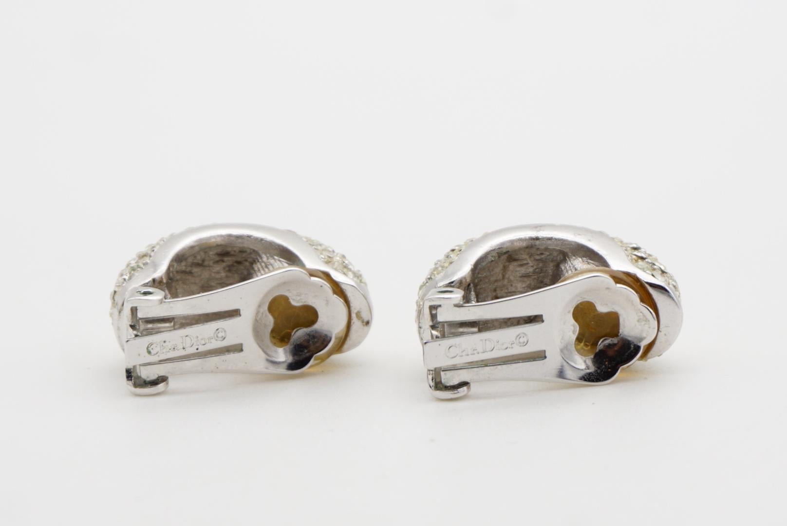 Christian Dior Vintage 1980 Circle Rectangle Crystals Dome Silver Gold Earrings For Sale 5