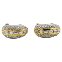 Christian Dior Vintage 1980 Circle Rectangle Crystals Dome Silver Gold Earrings