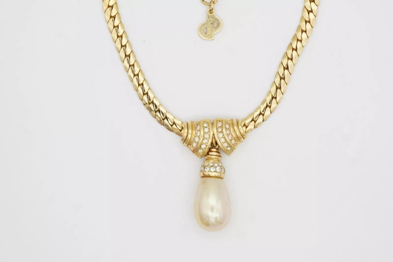Christian Dior Vintage 1980 Collana di cristalli a doppio ventaglio con perle e gocce d'acqua in vendita 9