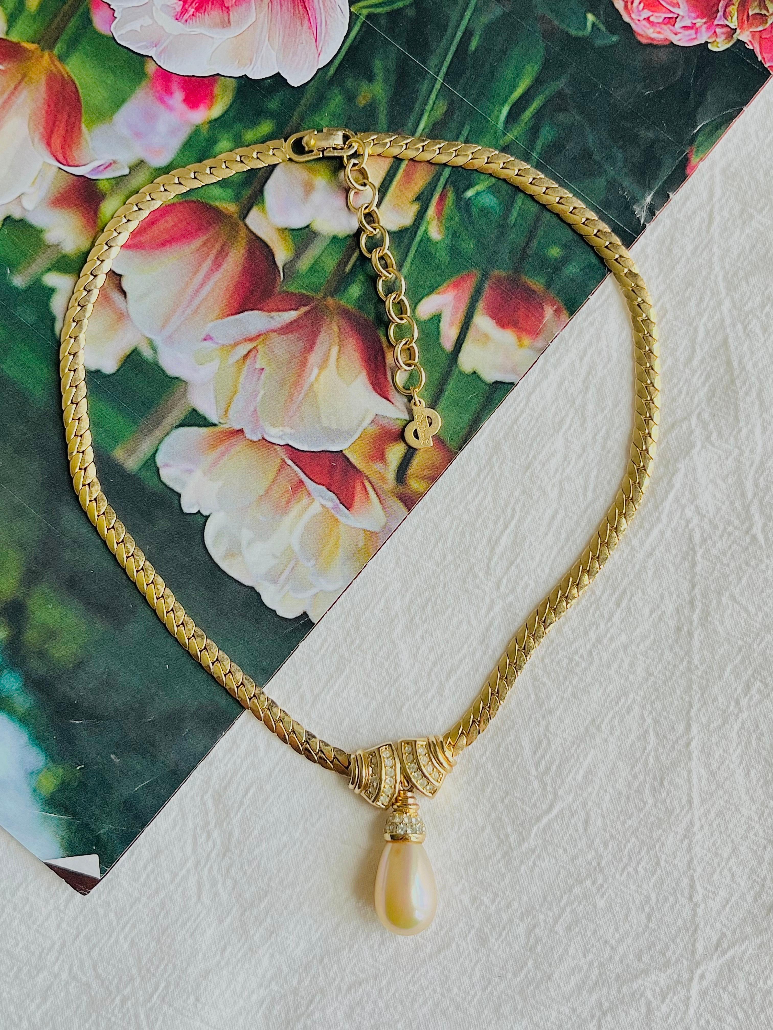 Art Déco Christian Dior Vintage 1980 Collana di cristalli a doppio ventaglio con perle e gocce d'acqua in vendita