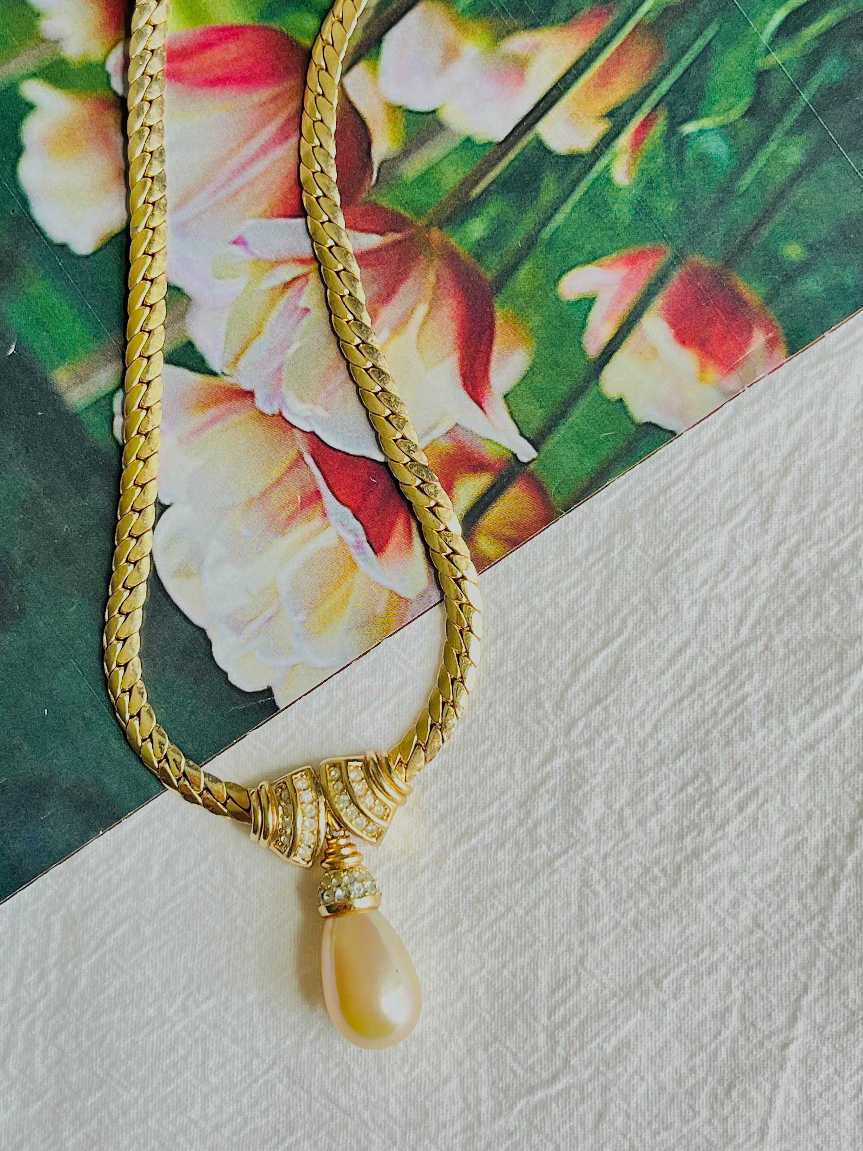 Christian Dior Vintage 1980 Collana di cristalli a doppio ventaglio con perle e gocce d'acqua In condizioni ottime in vendita a Wokingham, England