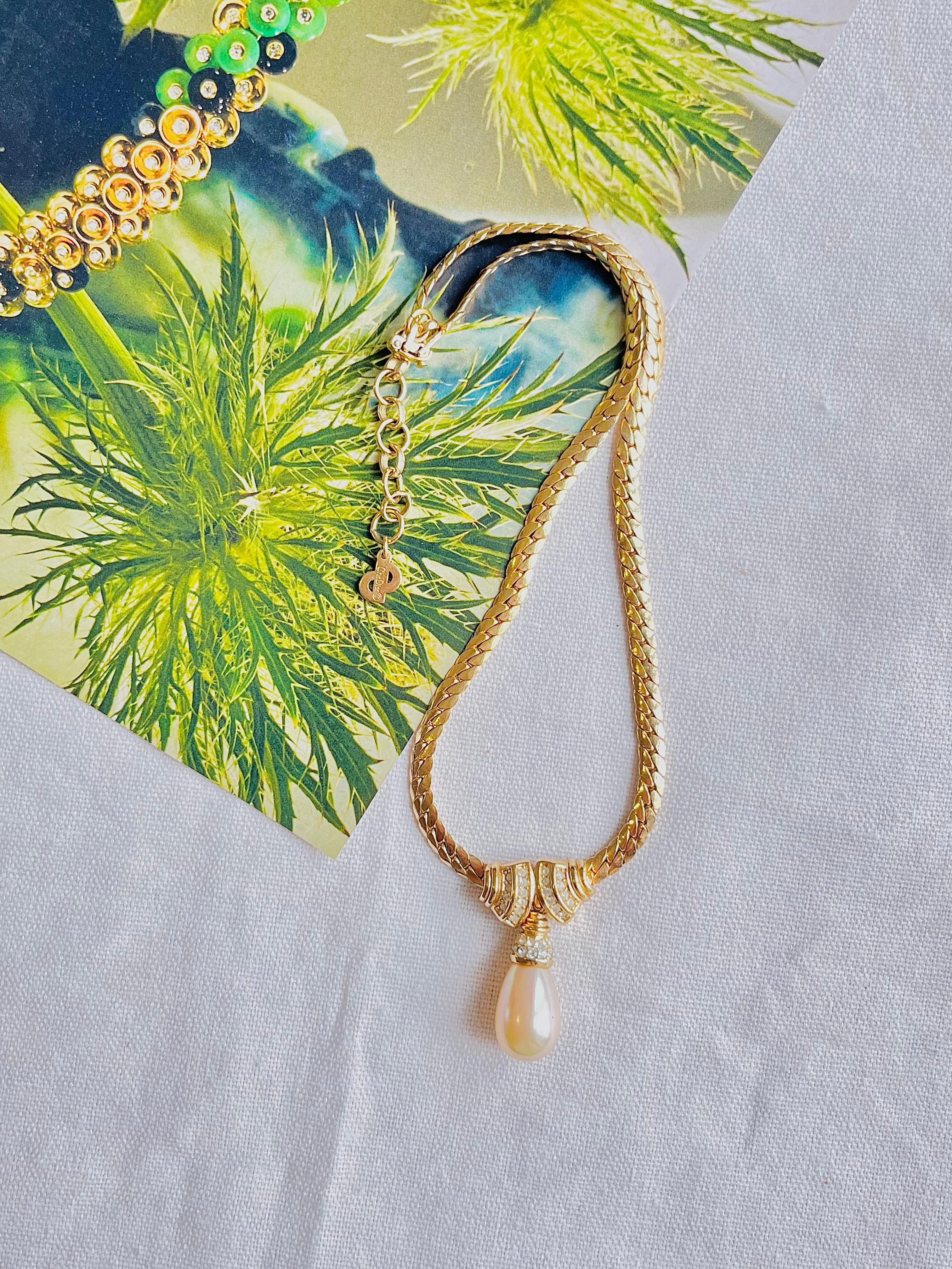 da uomo o donna Christian Dior Vintage 1980 Collana di cristalli a doppio ventaglio con perle e gocce d'acqua in vendita