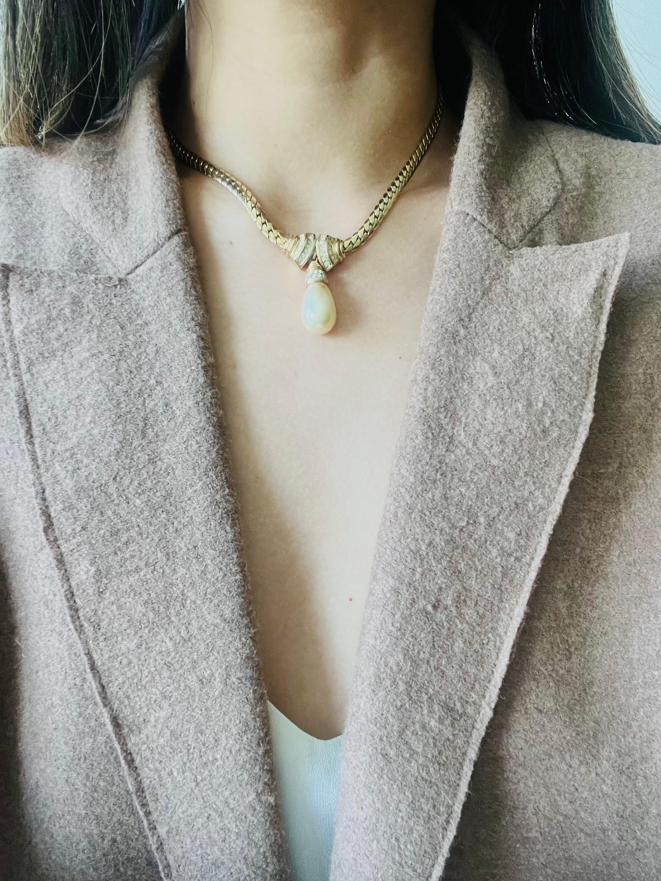 Christian Dior Vintage 1980 Collana di cristalli a doppio ventaglio con perle e gocce d'acqua in vendita 1