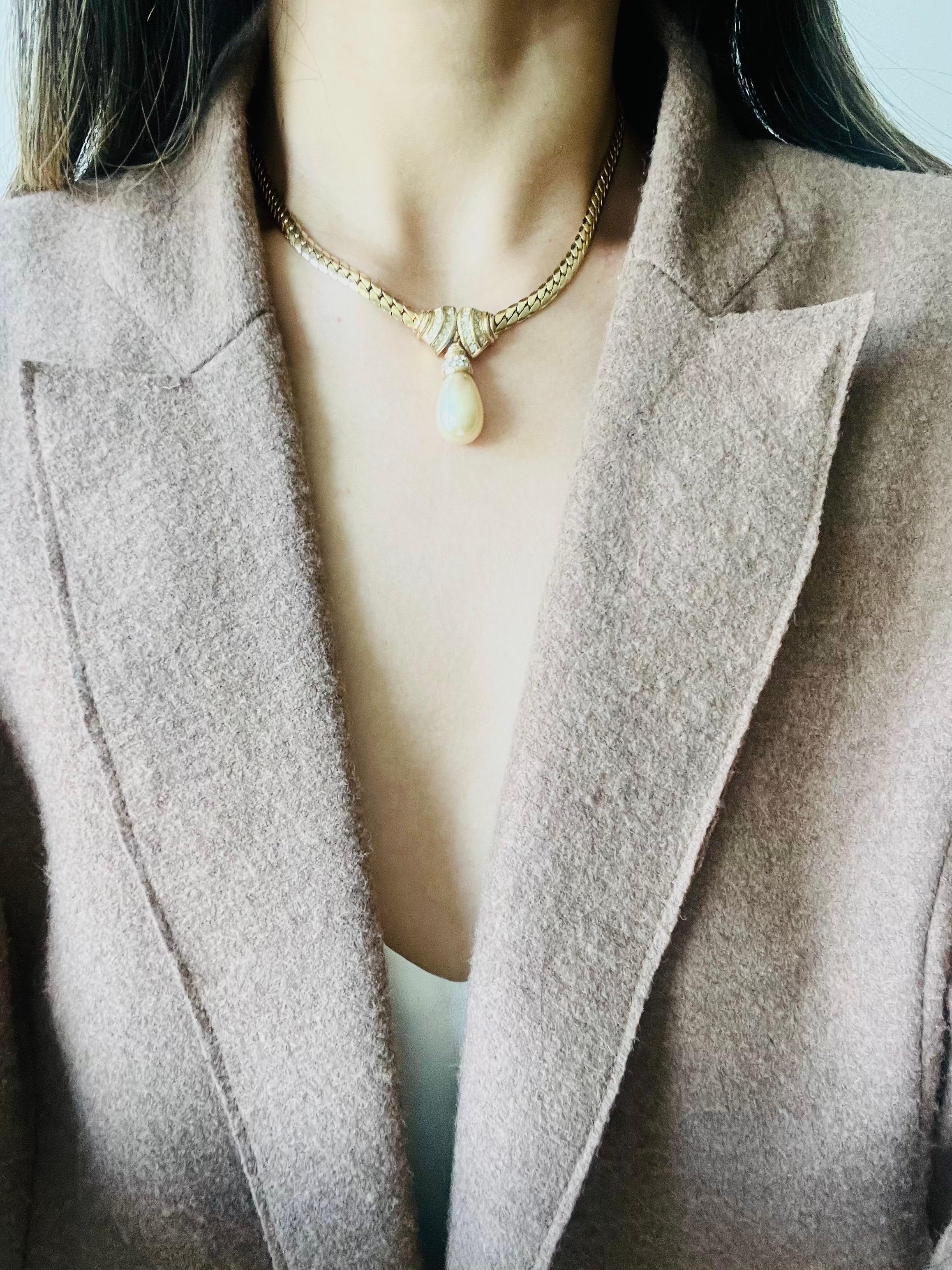 Christian Dior Vintage 1980 Collana di cristalli a doppio ventaglio con perle e gocce d'acqua in vendita 2