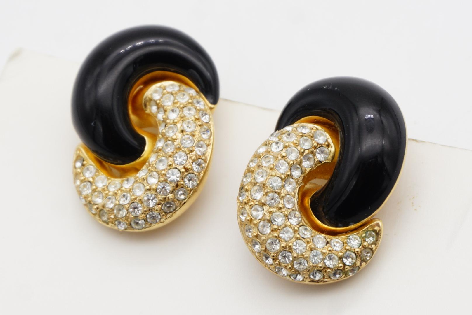Christian Dior Vintage 1980 Cristales Medio Negro Entrelazados Pendientes Twist Clip en venta 5