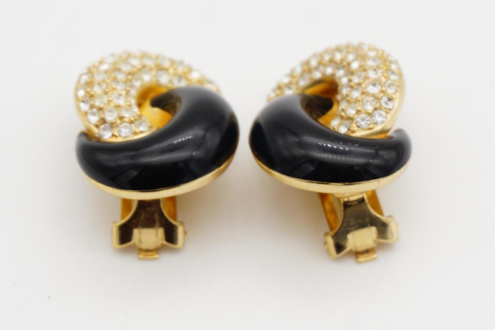 Christian Dior Vintage 1980 Cristales Medio Negro Entrelazados Pendientes Twist Clip en venta 6