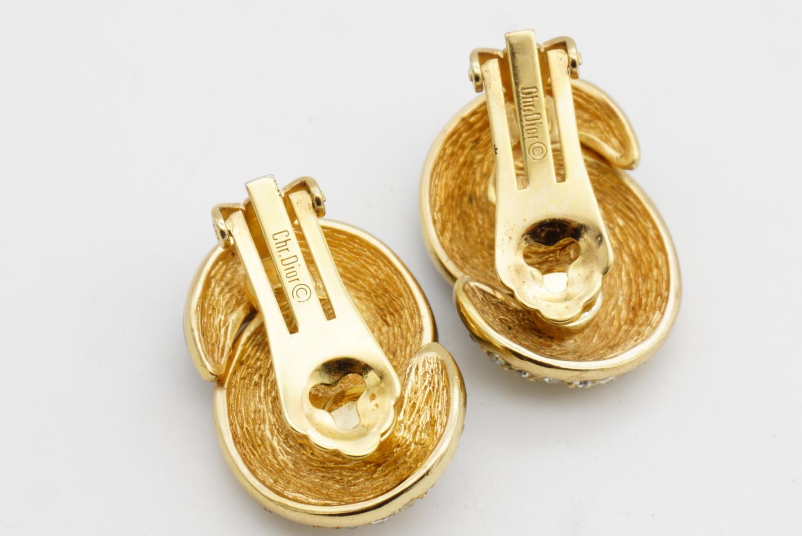 Christian Dior Vintage 1980 Cristales Medio Negro Entrelazados Pendientes Twist Clip en venta 7
