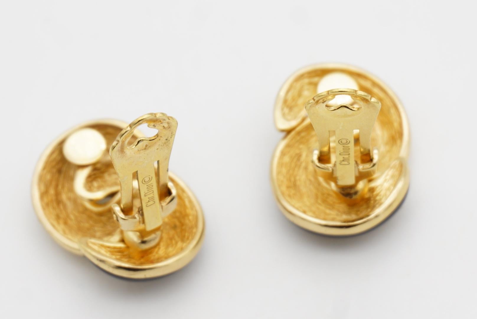 Christian Dior Vintage 1980 Cristales Medio Negro Entrelazados Pendientes Twist Clip en venta 9