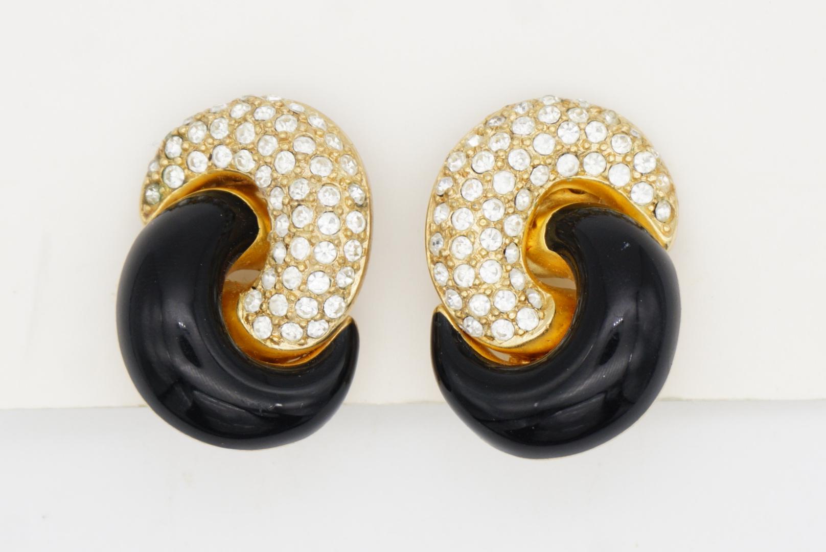 Christian Dior Vintage 1980 Cristales Medio Negro Entrelazados Pendientes Twist Clip en venta 2
