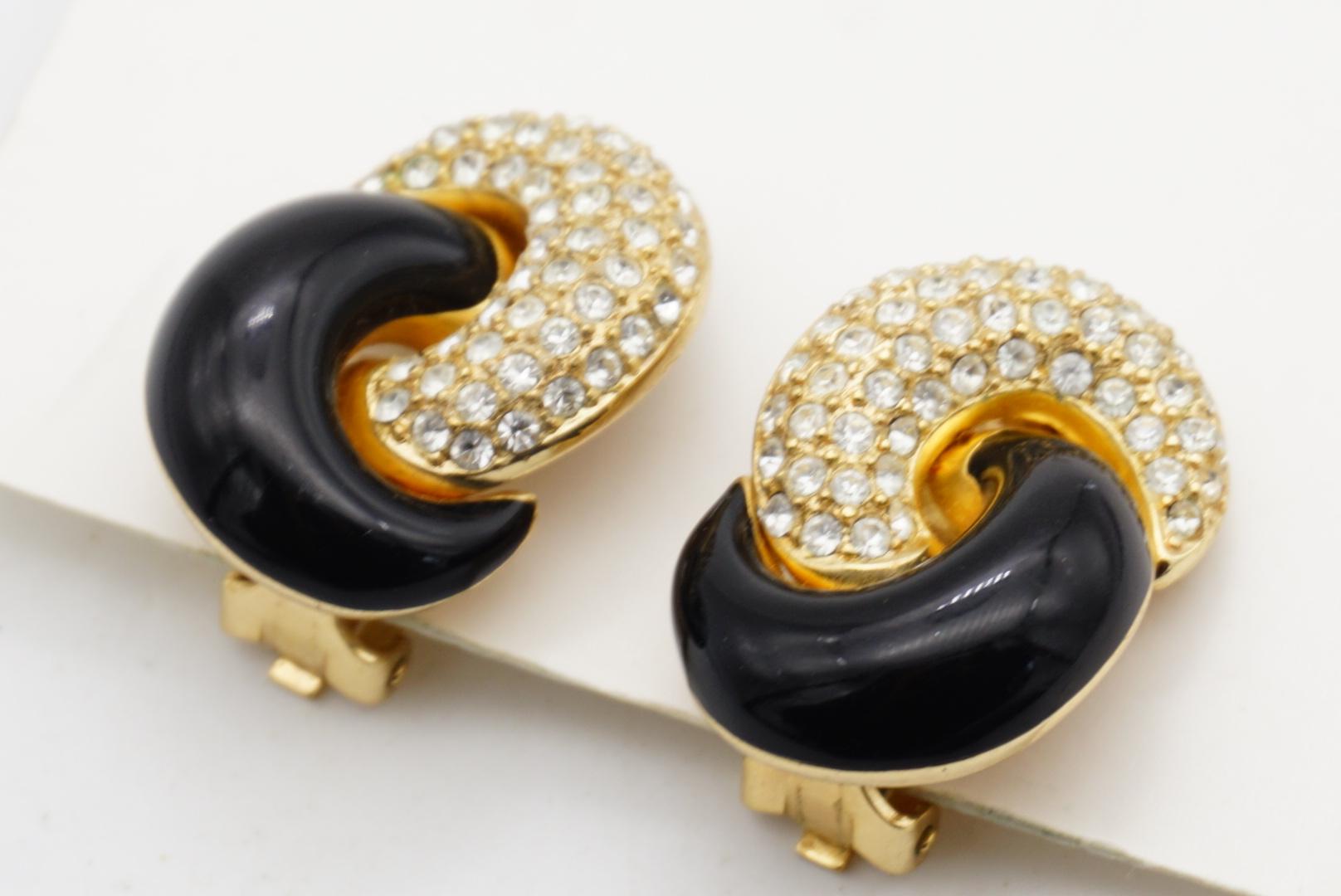 Christian Dior Vintage 1980 Cristales Medio Negro Entrelazados Pendientes Twist Clip en venta 3