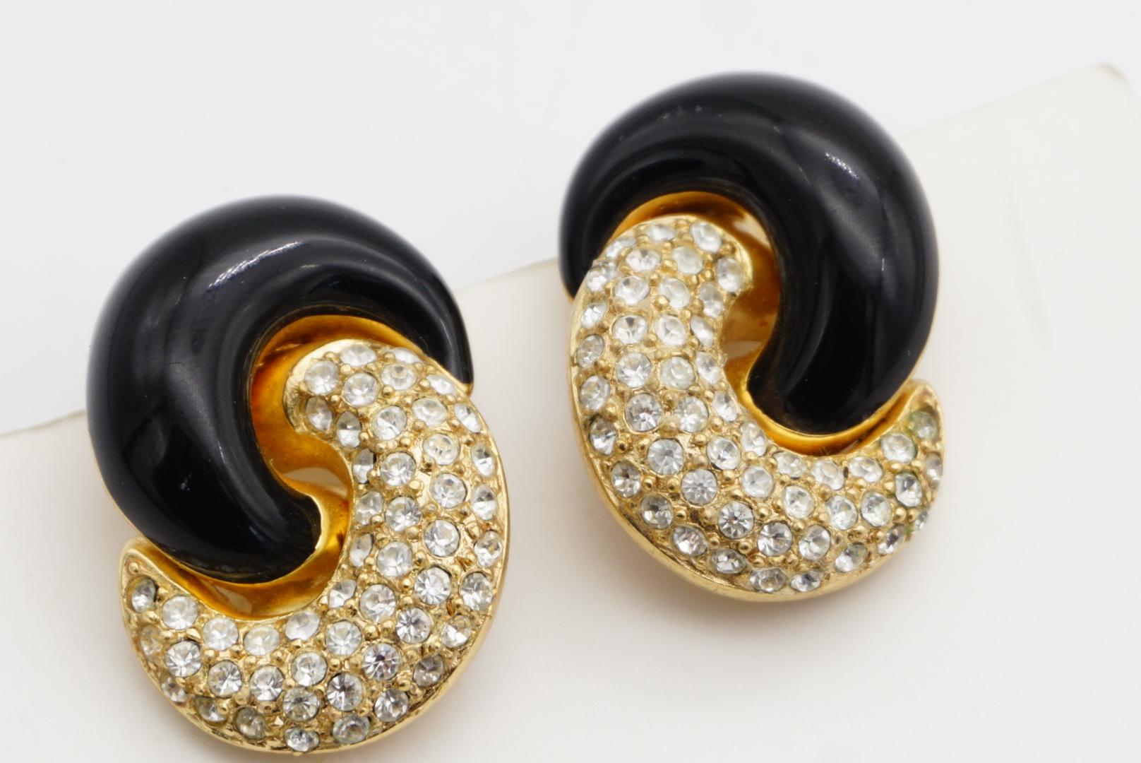 Christian Dior Vintage 1980 Cristales Medio Negro Entrelazados Pendientes Twist Clip en venta 4