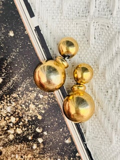 Christian Dior Vintage 1980 Double Glow Round Circle Ball Pierced Drop Earrings