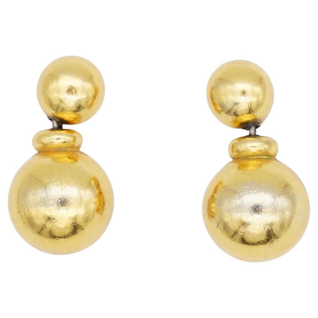 Christian Dior Vintage 1980 Pendientes gota perforados bola círculo redondo doble brillo