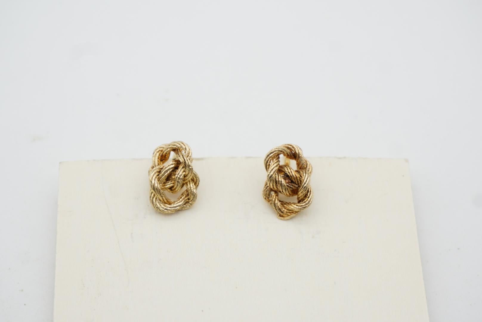 Christian Dior Vintage 1980 Double Knot Hoop Twist Interlock Gold Clip Earrings 3