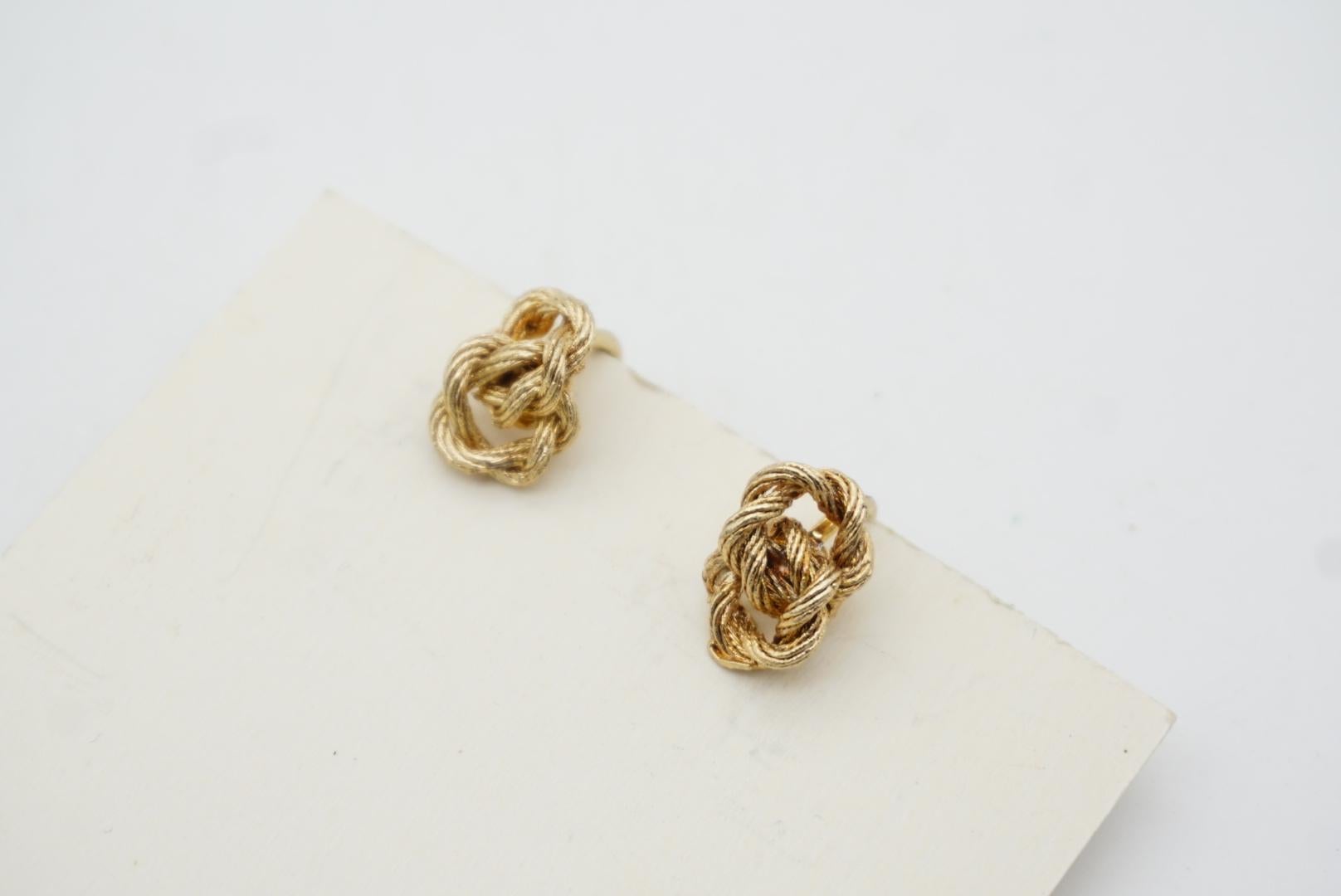 Christian Dior Vintage 1980 Double Knot Hoop Twist Interlock Gold Clip Earrings 4