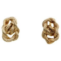 Christian Dior Vintage 1980 Double Knot Hoop Twist Interlock Gold Clip Earrings