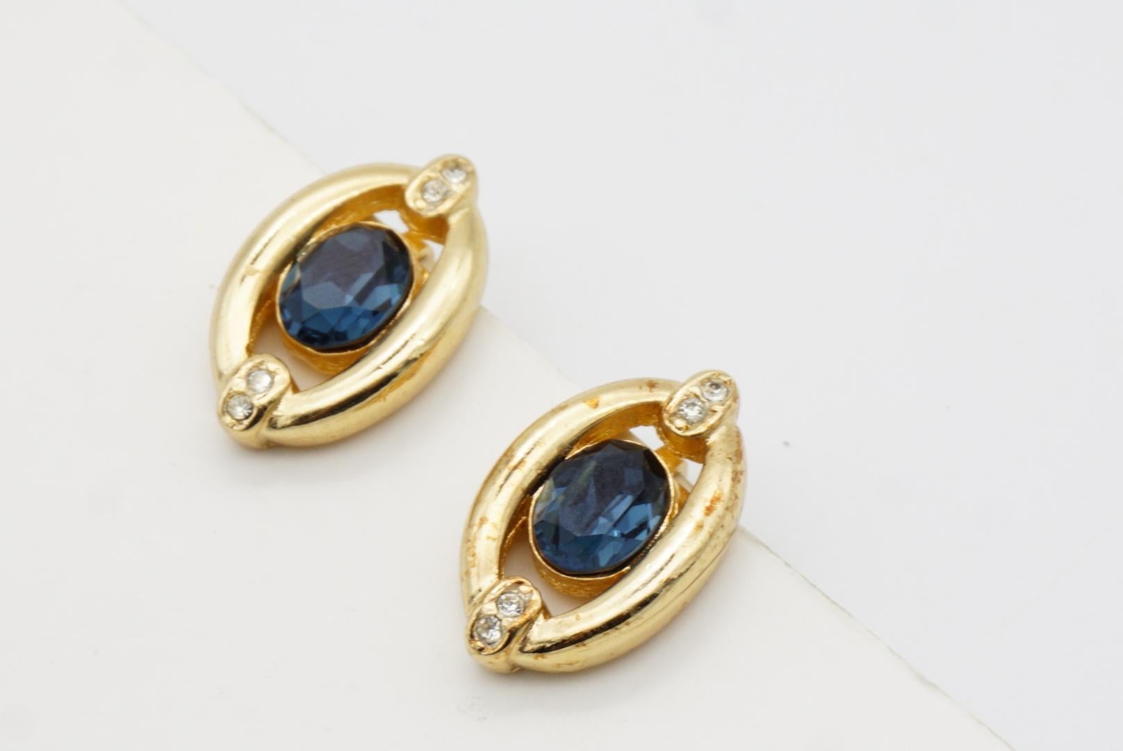 Christian Dior Vintage 1980 Double Oval Sapphire Crystal Openwork Clip Earrings For Sale 5