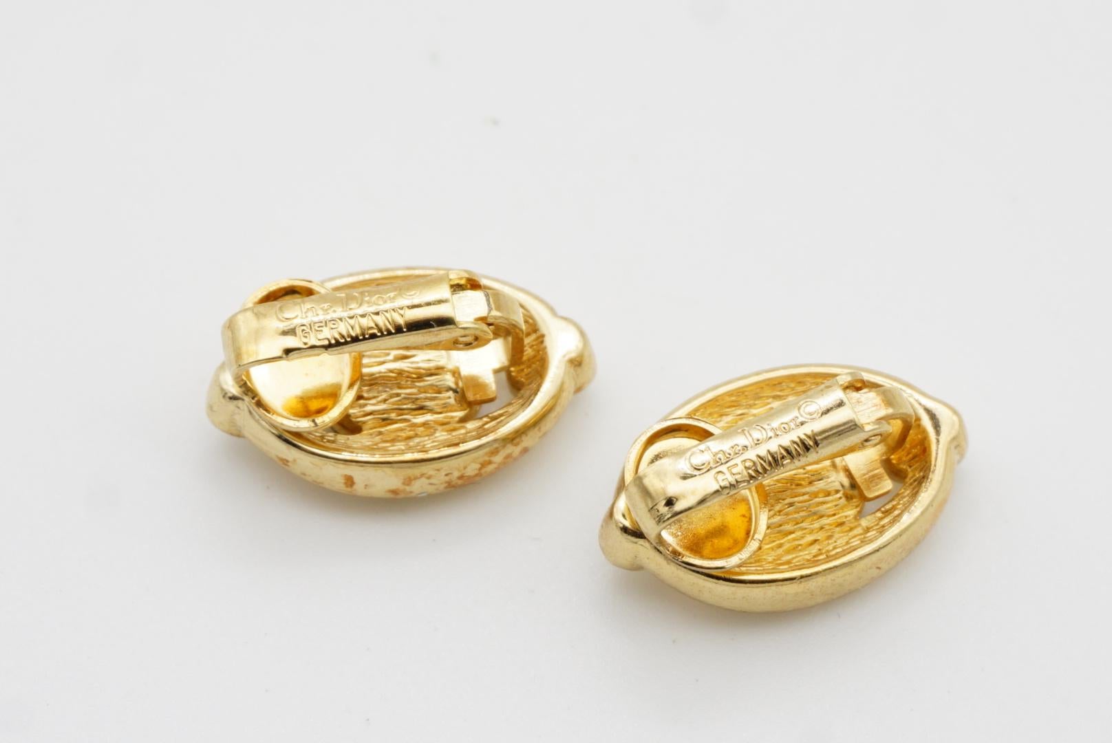 Christian Dior Vintage 1980 Double Oval Sapphire Crystal Openwork Clip Earrings For Sale 6
