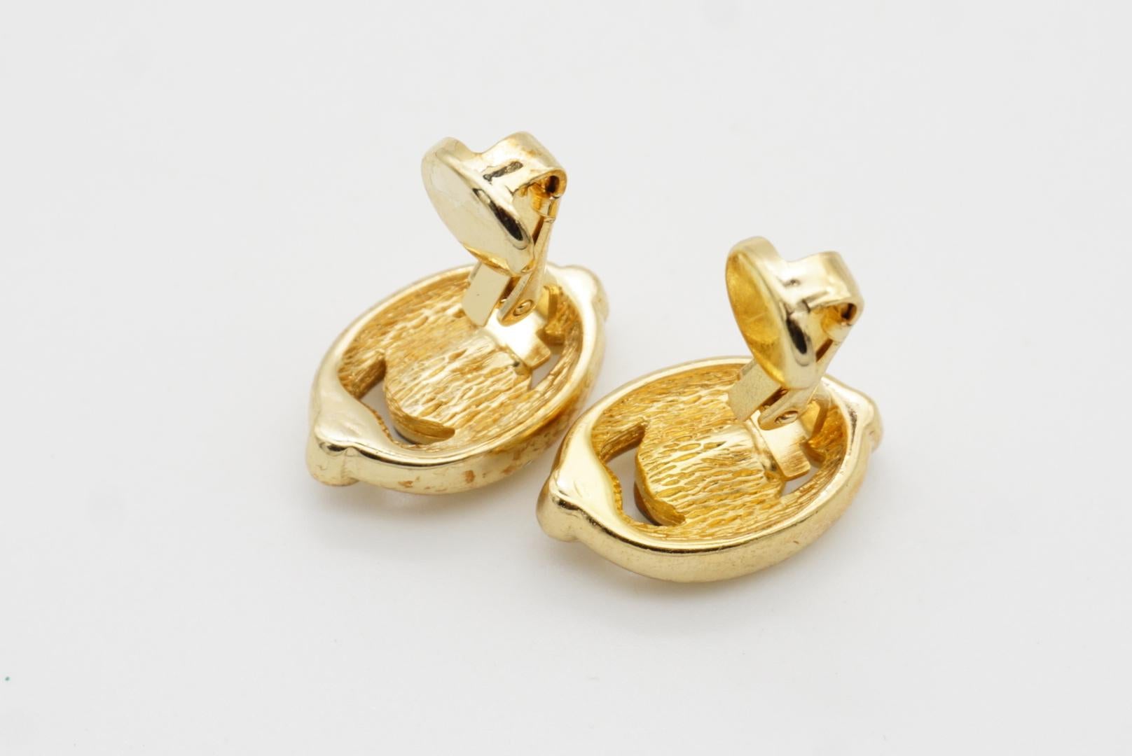Christian Dior Vintage 1980 Double Oval Sapphire Crystal Openwork Clip Earrings For Sale 7