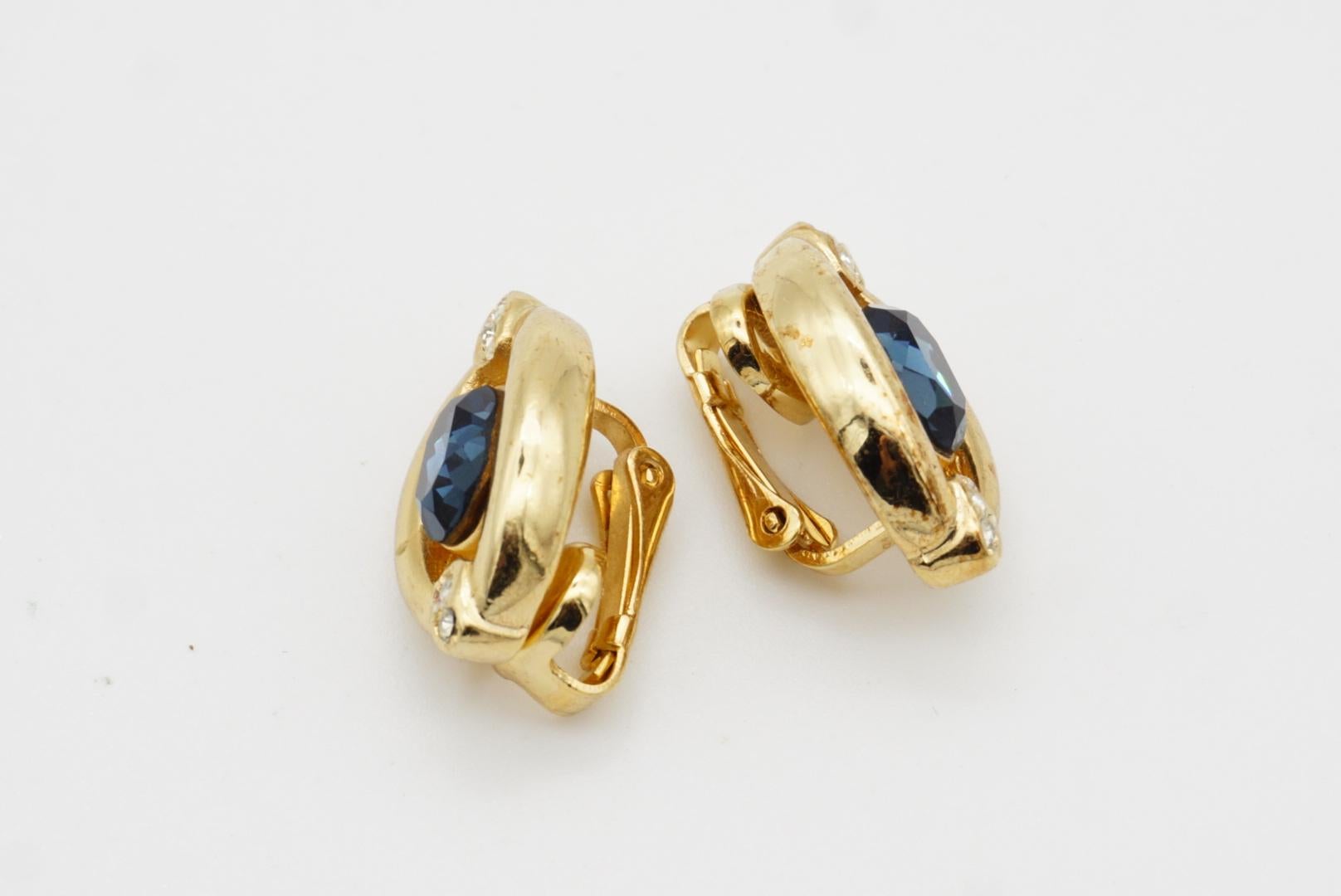 Christian Dior Vintage 1980 Double Oval Sapphire Crystal Openwork Clip Earrings For Sale 8