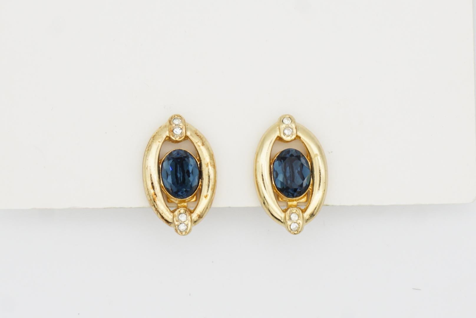 Christian Dior Vintage 1980 Double Oval Sapphire Crystal Openwork Clip Earrings For Sale 3