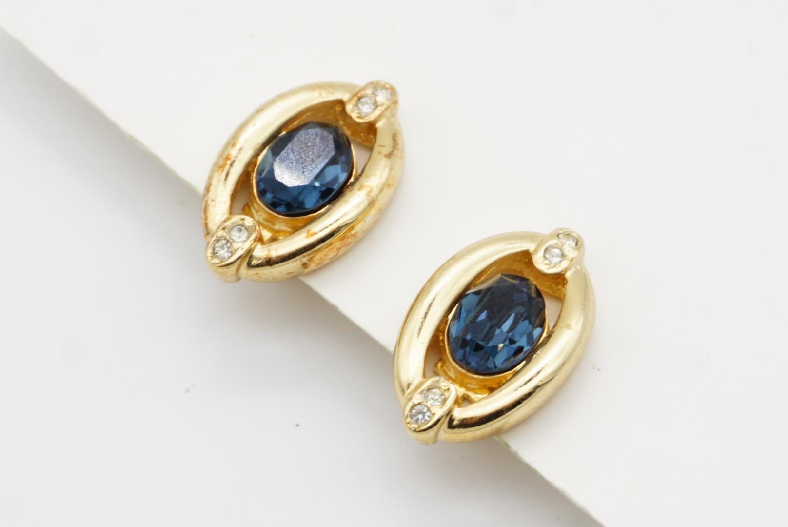 Christian Dior Vintage 1980 Double Oval Sapphire Crystal Openwork Clip Earrings For Sale 4