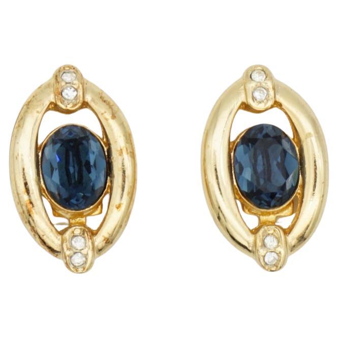 Christian Dior Vintage 1980 Boucles d
oreilles clips ajourées double ovale en cristal de saphir