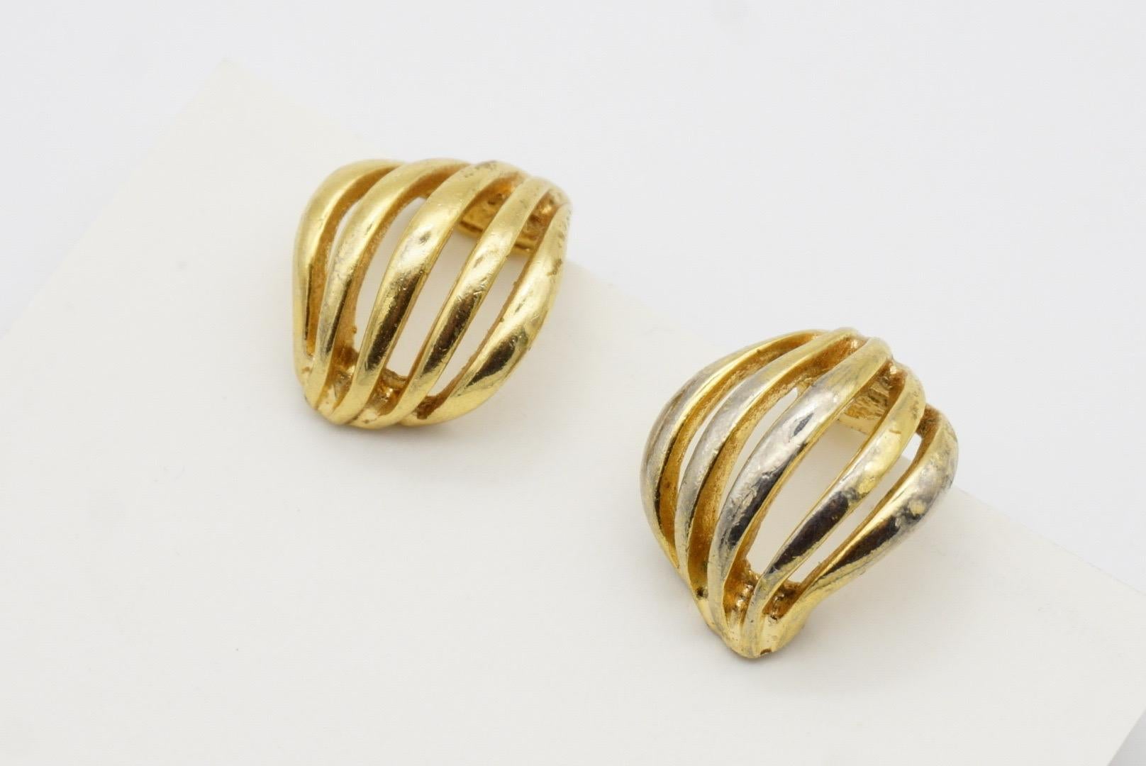 Christian Dior Vintage 1980 Five Strands Openwork Shell Modernist Clip Earrings 5