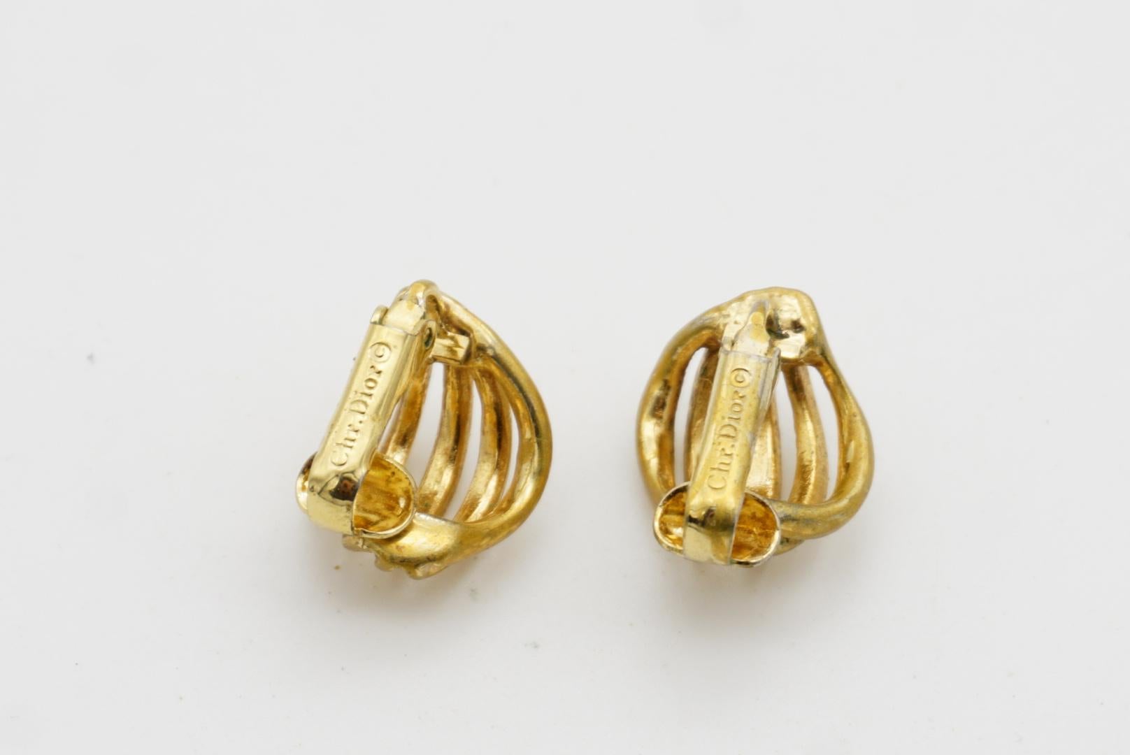 Christian Dior Vintage 1980 Five Strands Openwork Shell Modernist Clip Earrings 6