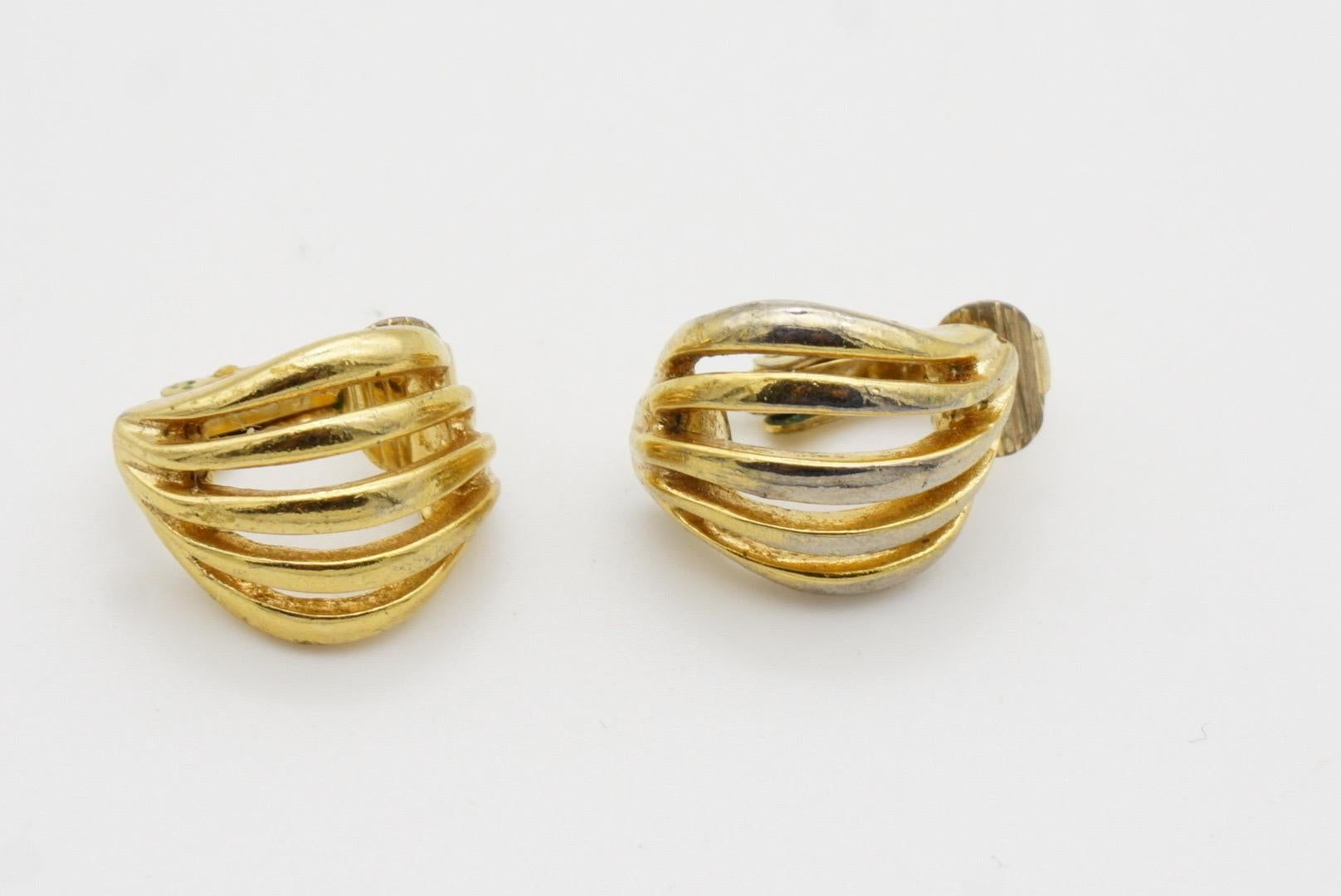 Christian Dior Vintage 1980 Five Strands Openwork Shell Modernist Clip Earrings 7