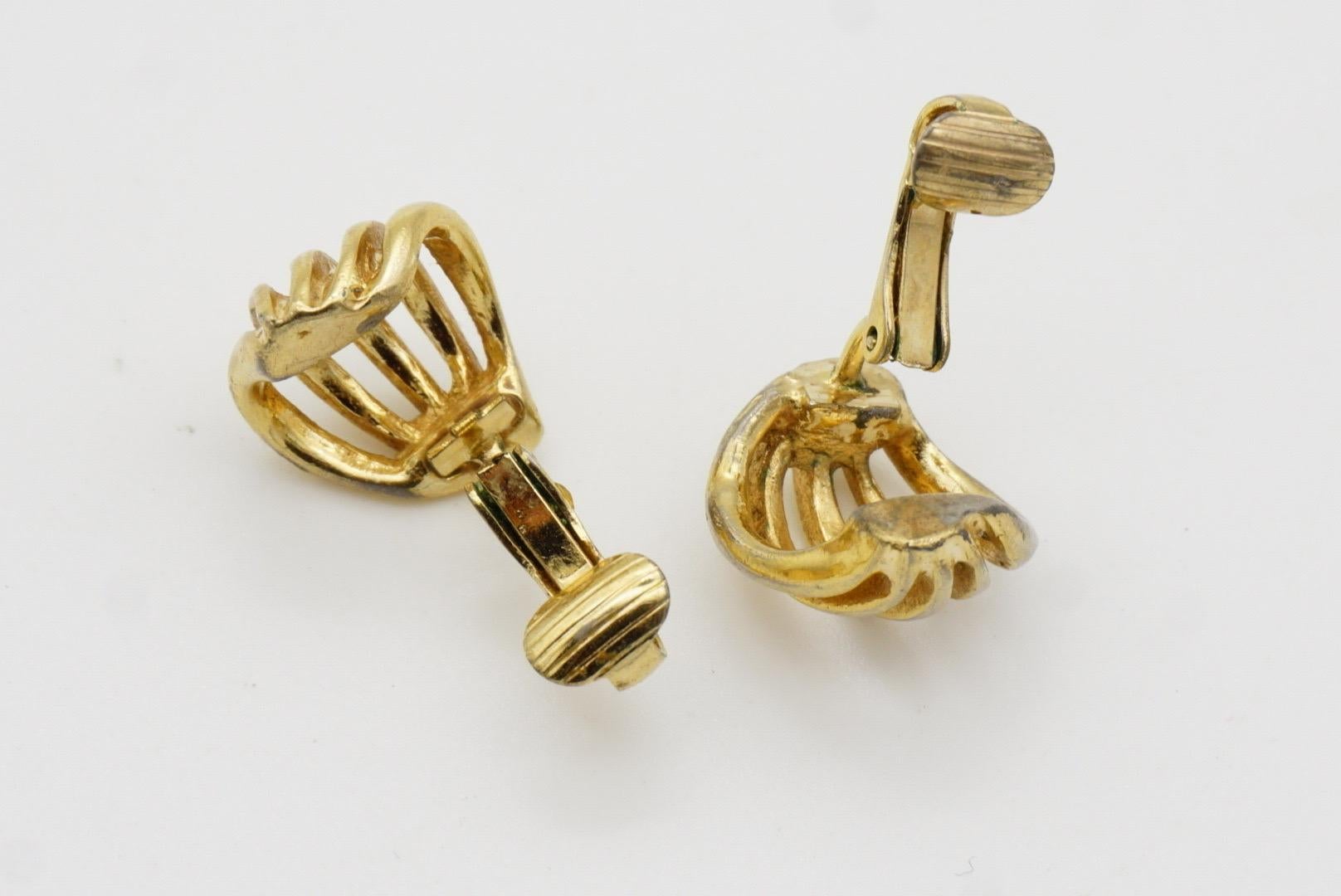 Christian Dior Vintage 1980 Five Strands Openwork Shell Modernist Clip Earrings 8