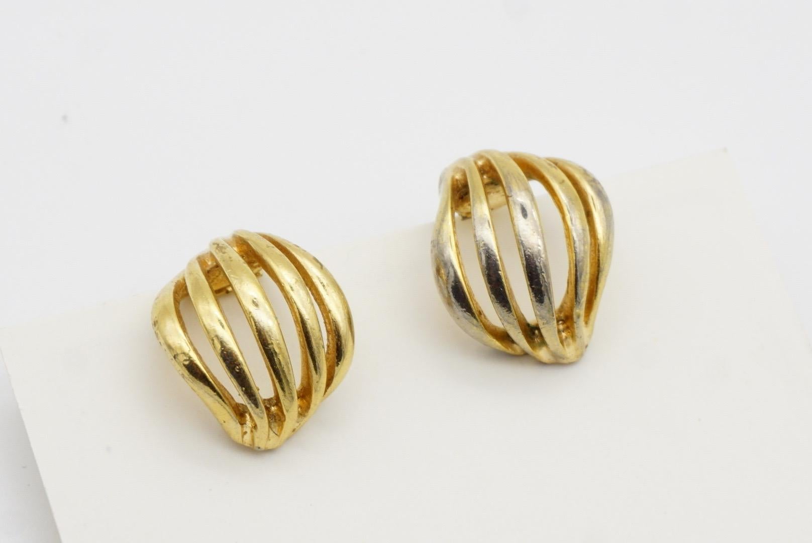 Christian Dior Vintage 1980 Five Strands Openwork Shell Modernist Clip Earrings 4