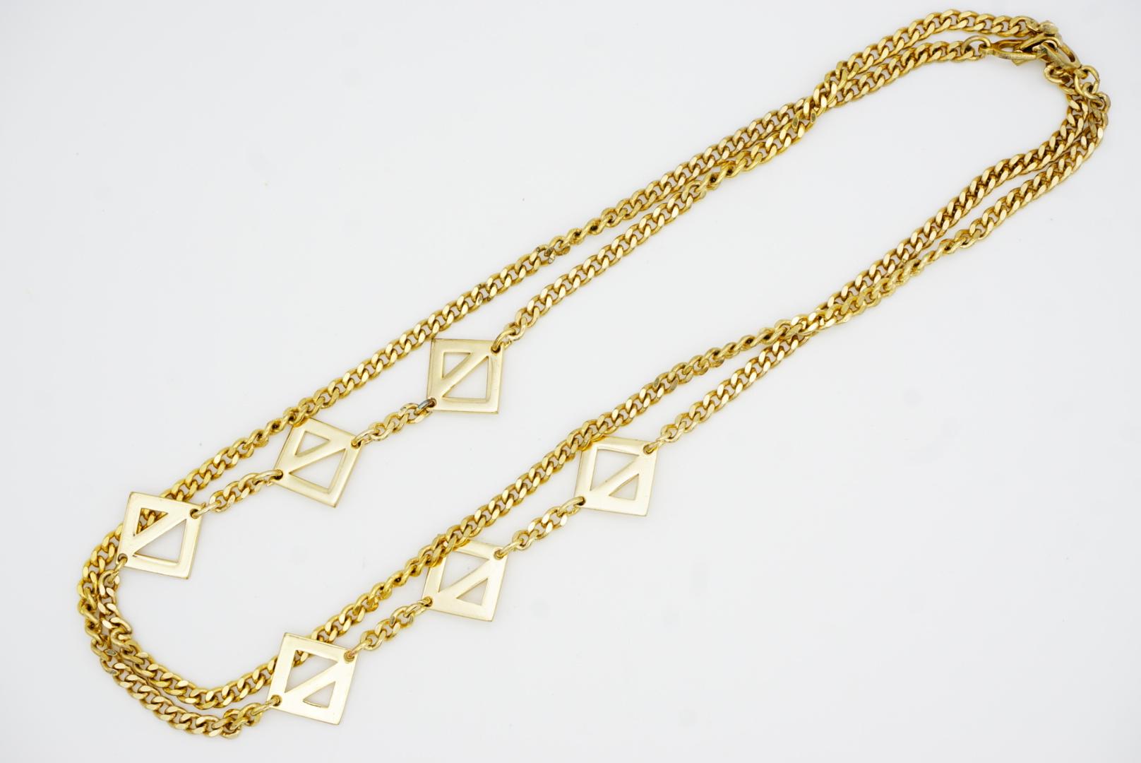 Christian Dior Vintage 1980 Geometric Square Triangle Charms Gold Long Necklace For Sale 5