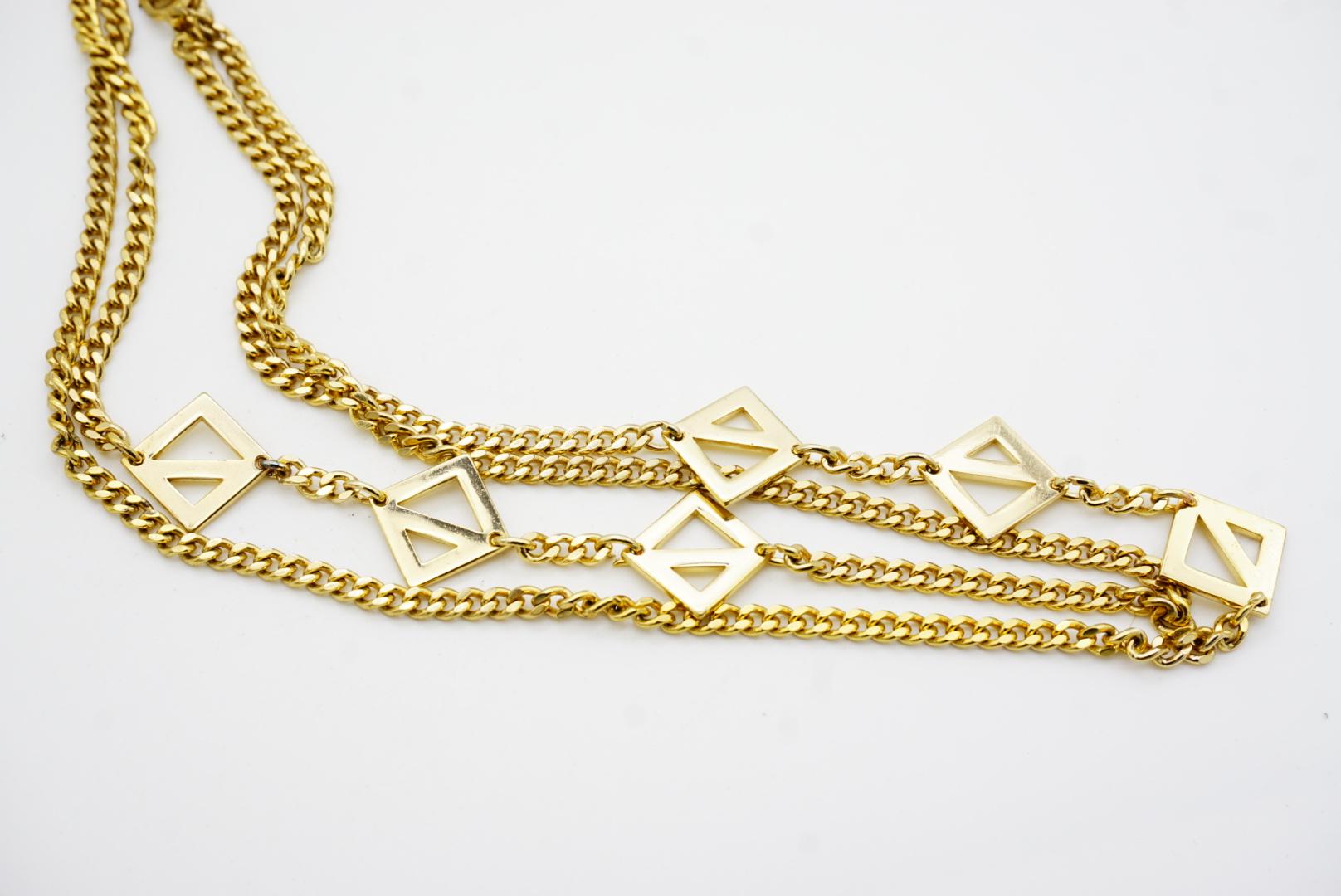 Christian Dior Vintage 1980 Geometric Square Triangle Charms Gold Long Necklace For Sale 6