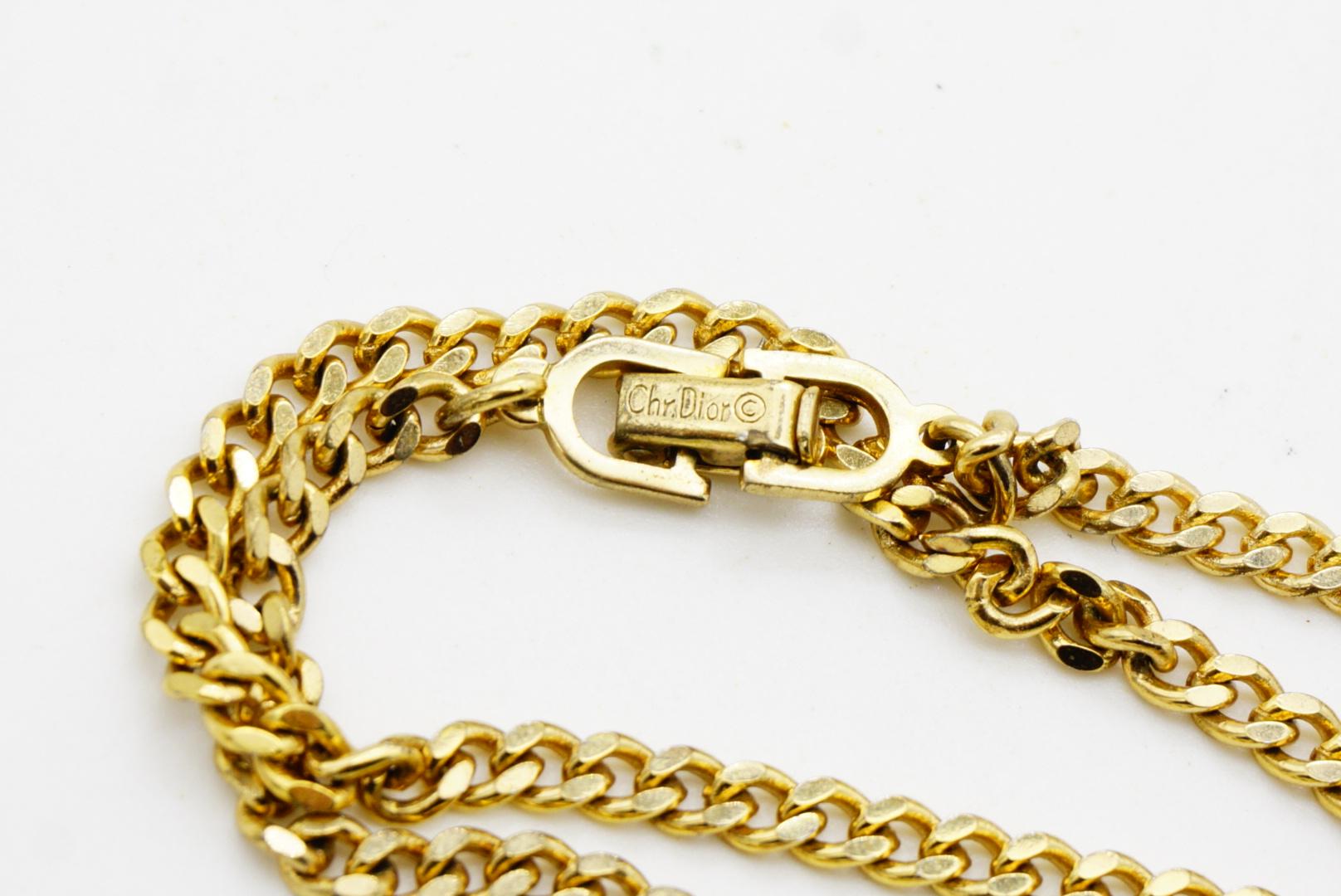 Christian Dior Vintage 1980 Geometric Square Triangle Charms Gold Long Necklace For Sale 7