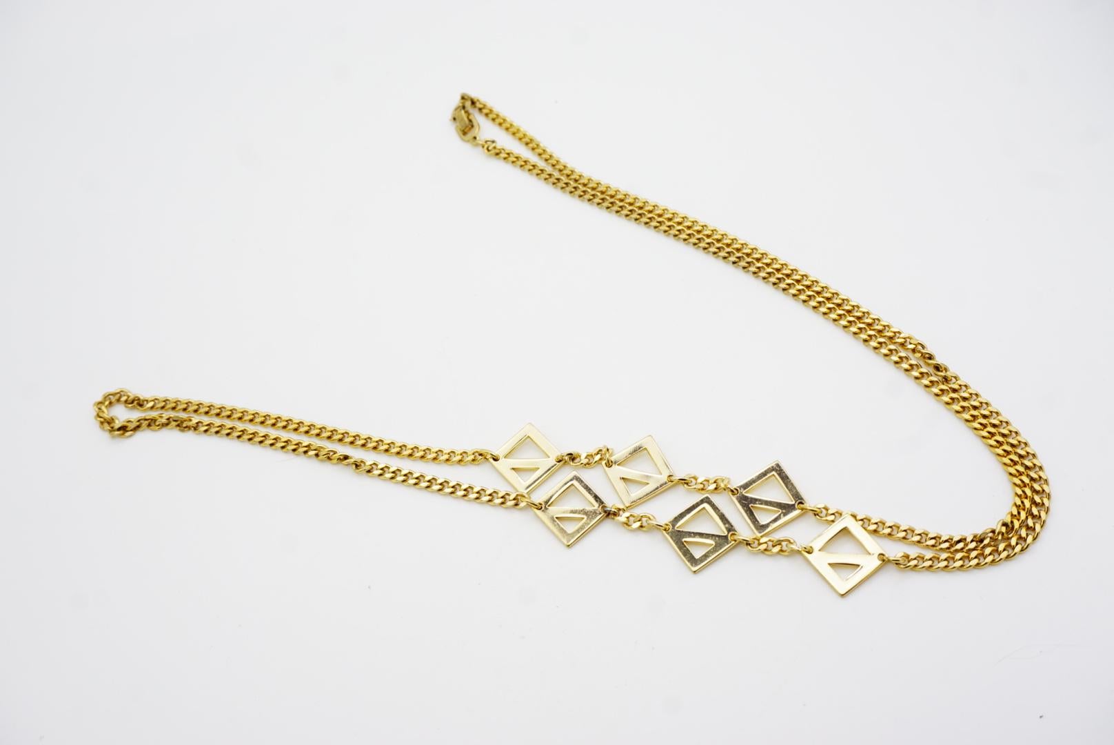 Christian Dior Vintage 1980 Geometric Square Triangle Charms Gold Long Necklace For Sale 9