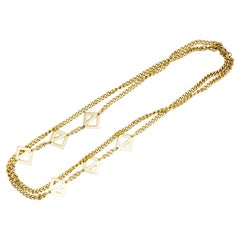 Christian Dior Vintage 1980 Geometric Square Triangle Charms Gold Long Necklace