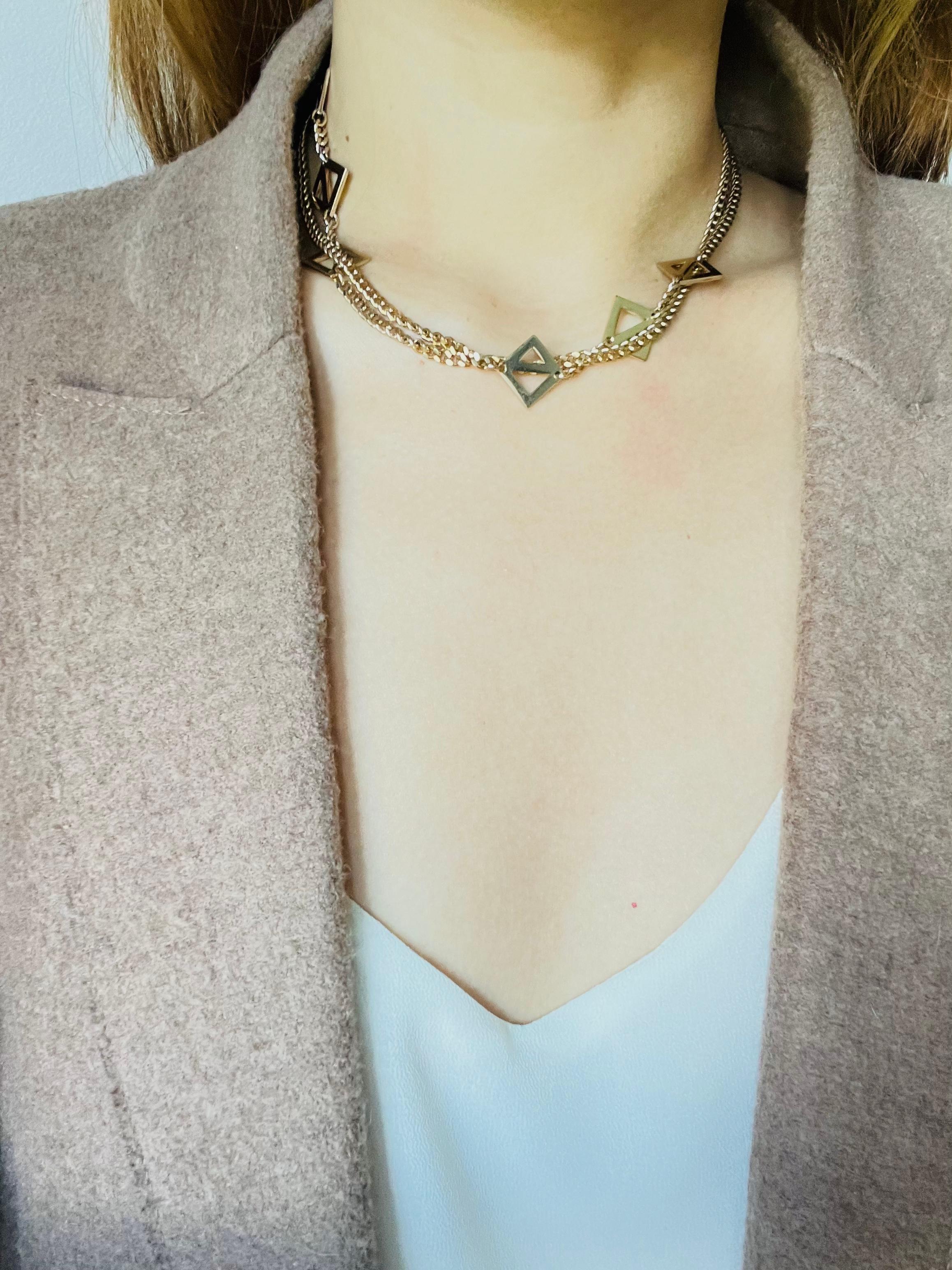 Christian Dior Vintage 1980 Geometric Square Triangle Charms Gold Long Necklace For Sale 2