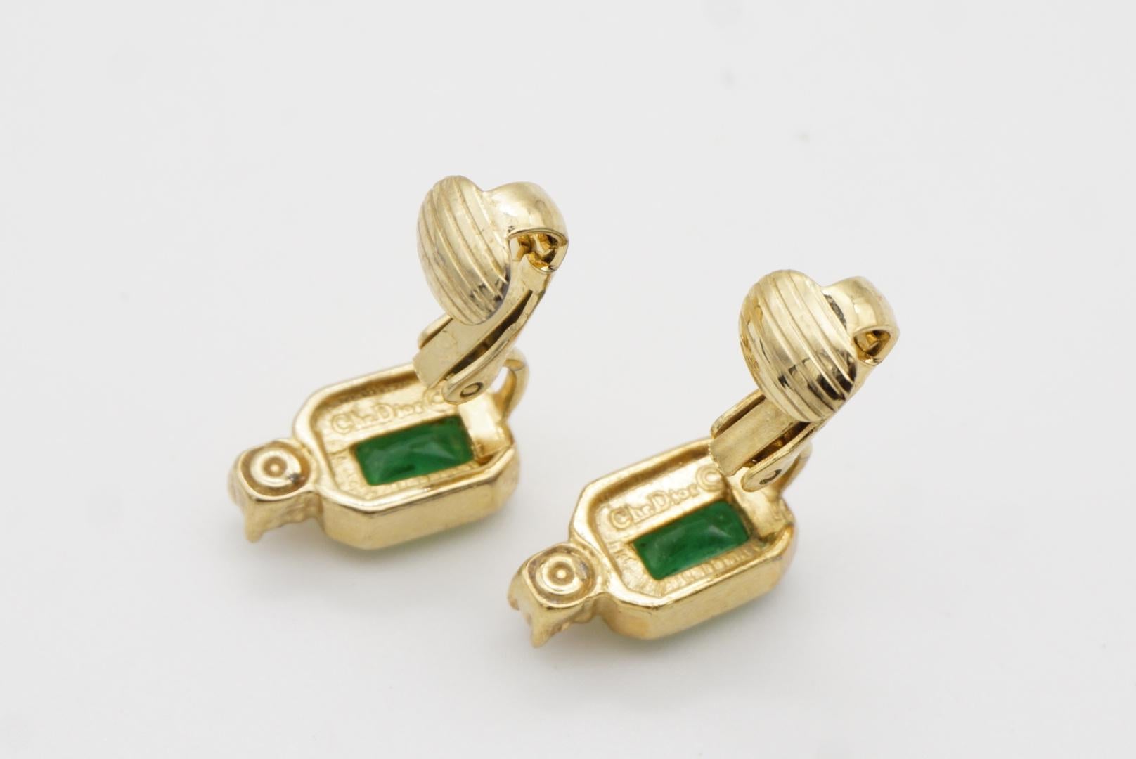 Christian Dior Vintage 1980 Gripoix Emerald Clear Crystal Octagon Clip Earrings 6