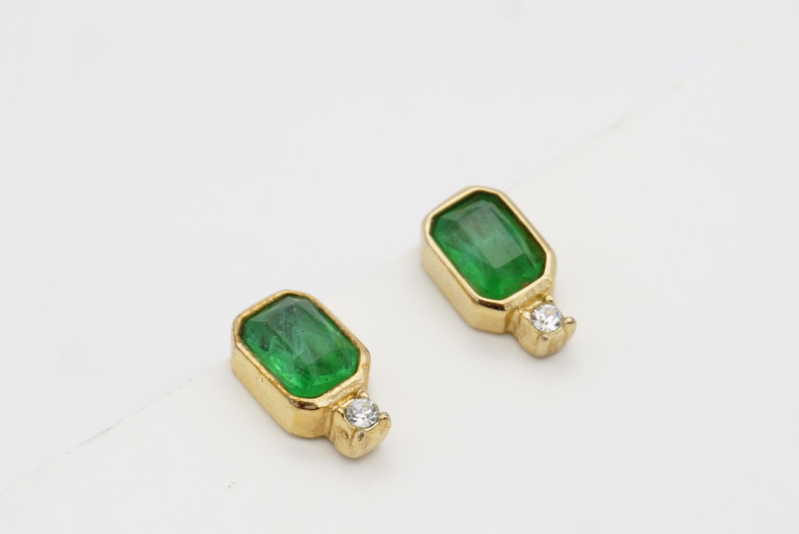 Christian Dior Vintage 1980 Gripoix Emerald Clear Crystal Octagon Clip Earrings 3