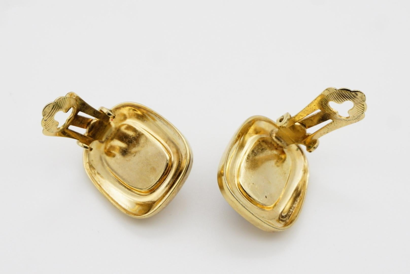 Christian Dior Vintage 1980 Gripoix Lapis Navy Cabochon Rectangle Clip Earrings For Sale 7