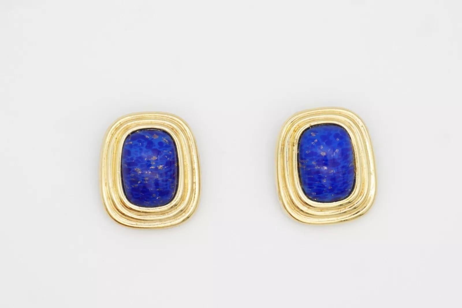 Christian Dior Vintage 1980 Gripoix Lapis Navy Cabochon Rectangle Clip Earrings For Sale 8