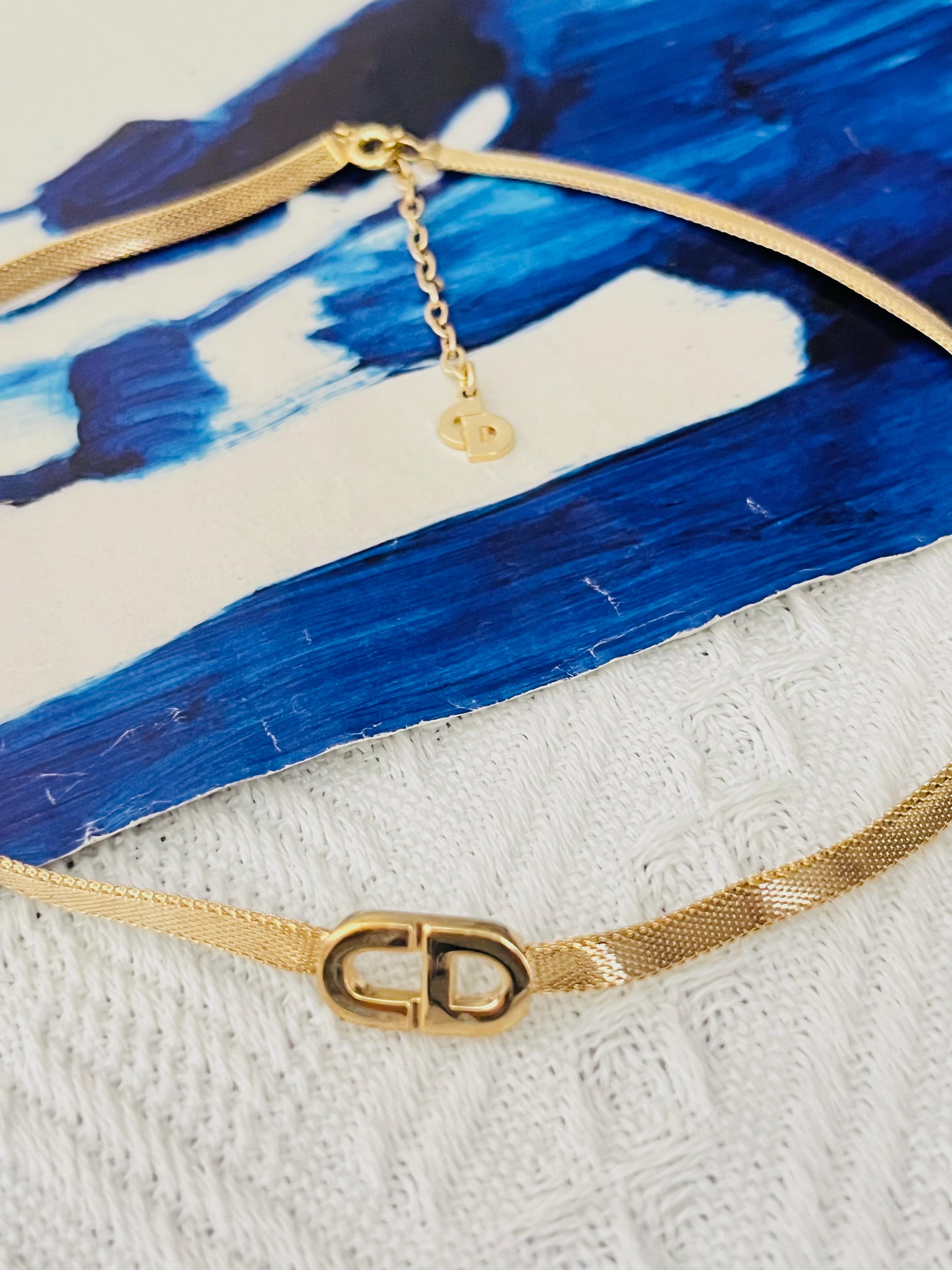 Art Deco Christian Dior Vintage 1980 Iconic Logo CD Monogram Pendant Mesh Woven Necklace For Sale